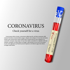 Test tube with a positive result COVID-2019, realistic test tube on a gray background, vector illustration