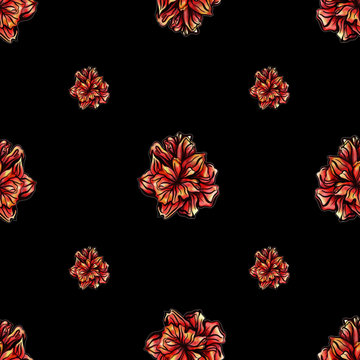 Seamless pattern of red roses on a black background