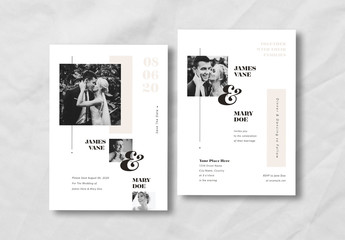 Black and White Wedding Invitation Layout with Tan Accents