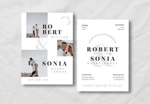 Black and White Wedding Invitation Layout with Gray Accents