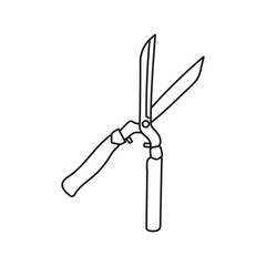 Pruner in hand drawn doodle style isolated on white background. Vector outline stock illustration.