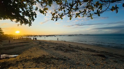 Beach boats sunset