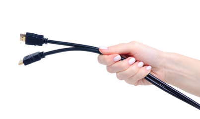 cable hdmi hdmi in hand on white background isolation