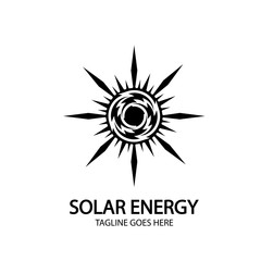 Solar energy panel and sun icon isolated on white background