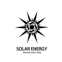 Solar energy panel and sun icon isolated on white background