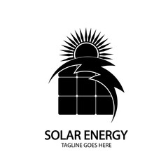 Solar energy panel and sun icon isolated on white background