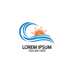 Water wave and sun icon vector illustration design logo