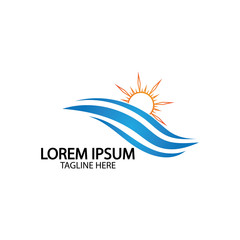 Obraz premium Water wave and sun icon vector illustration design logo