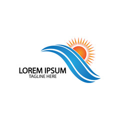 Water wave and sun icon vector illustration design logo