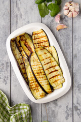 Grilled eggplant slices, delicious food, vegetable appetizer, vegetarian cuisine.