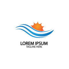 Water wave and sun icon vector illustration design logo