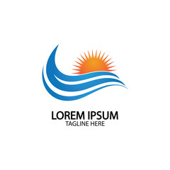 Water wave and sun icon vector illustration design logo