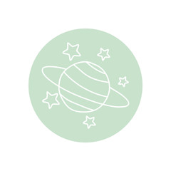 saturn planet and stars icon, line block style, minimalist tattoo concept