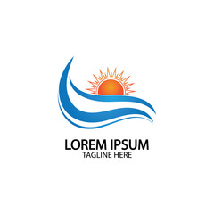 Water wave and sun icon vector illustration design logo