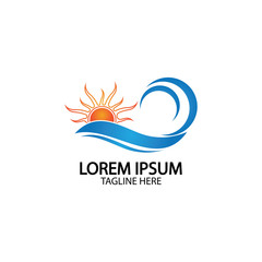 Water wave and sun icon vector illustration design logo