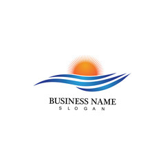 Water wave and sun icon vector illustration design logo
