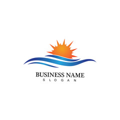 Water wave and sun icon vector illustration design logo