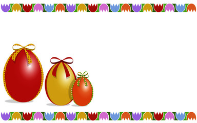 illustrazione pasquale con uova colorare e cornice floreale © ilelu'