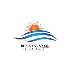 Water wave and sun icon vector illustration design logo