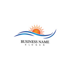 Water wave and sun icon vector illustration design logo