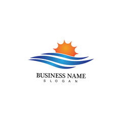 Water wave and sun icon vector illustration design logo