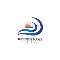 Water wave and sun icon vector illustration design logo
