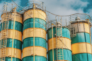 Concrete mixing plant. Cement storage towers