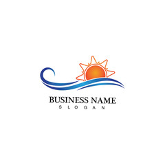 Water wave and sun icon vector illustration design logo