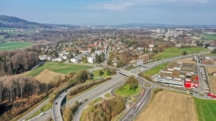 Fototapeta na wymiar Muri bei Bern inkl. Autobahn A6, Schweiz