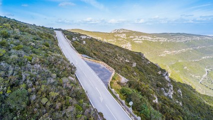 Serra da Arrábida road, in Setúbal, Portugal - View of beautiful mountains and the sea