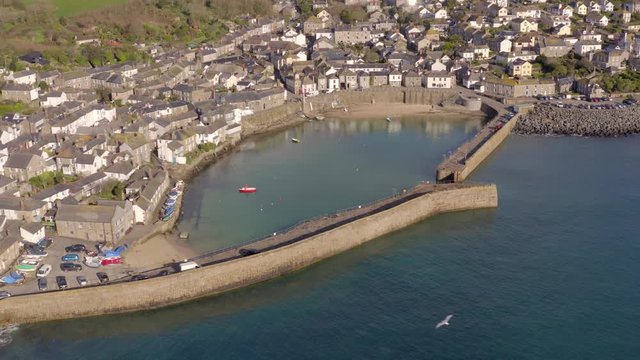 Mousehole Village and Port in Cornwall UK Aerial
