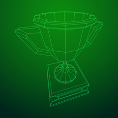 Winner trophy cup. Award concept. Wireframe low poly mesh vector illustration