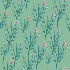 seamless pattern with pink and blue bush roses branches on blue background. Elegant spring print. packaging, wallpaper, textile, fabric design