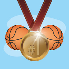 sport basketball balloons with golden medal