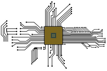Abstract CPU chip with circuit board connection.