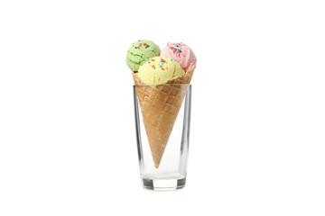 Ice cream in waffle isolated on white background