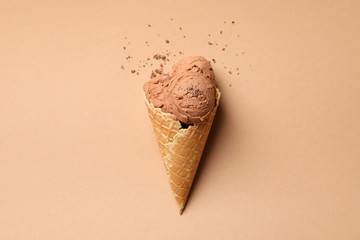 Ice cream on craft background, space for text