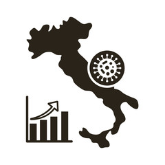 map of italy with covid 19 information and icons, line style icon vector illustration design