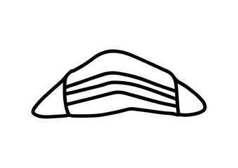 Medical mask for protection against diseases in hand drawn doodle style isolated. Vector outline illustration with pharmaceutical mask.