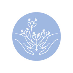 delicate hands with beautiful flowers icon, line block style