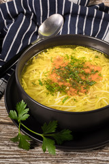 Broth - chicken soup with noodle.