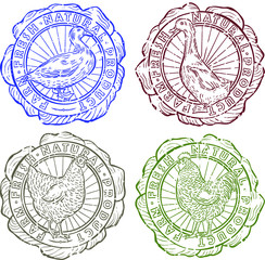 Round farm fresh rubber stamps with chicken,roster,goose and duck.