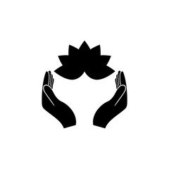 Lotus in hand icon isolated on white background