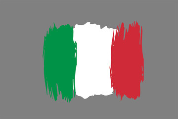 Flag of Italian Republic. Italy tricolour brush concept. Vector Illustration isolated on gray background.  