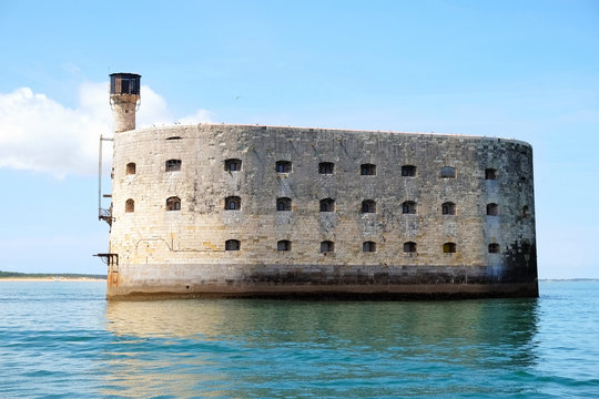 Boyard is a fort of the French coast. View Fort Boyard at low tide, France.