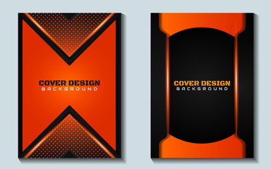 Abstract futuristic cover background template with orange technology style on black shapes. Modern layout   vector design can use poster, leaflet, presentation business for sport, gamer, tech concept