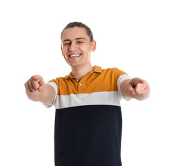 Portrait of happy young man on white background