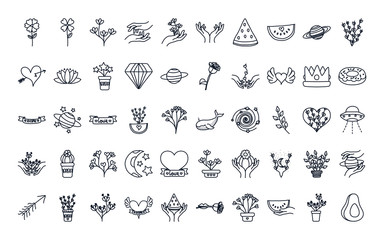 minimalist tattoo concept icon set, line style