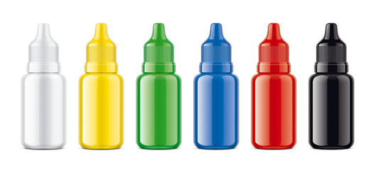 Set of Colored Dropper Bottles. Glossy surface. 