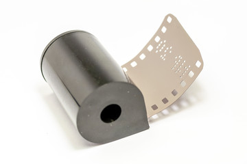 Old camera film on isolated white background.
